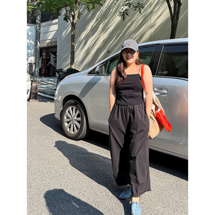 胖mm松紧腰舒适捏着休闲裤 轻薄宽腿裤 子200斤夏 女装 木子理想大码