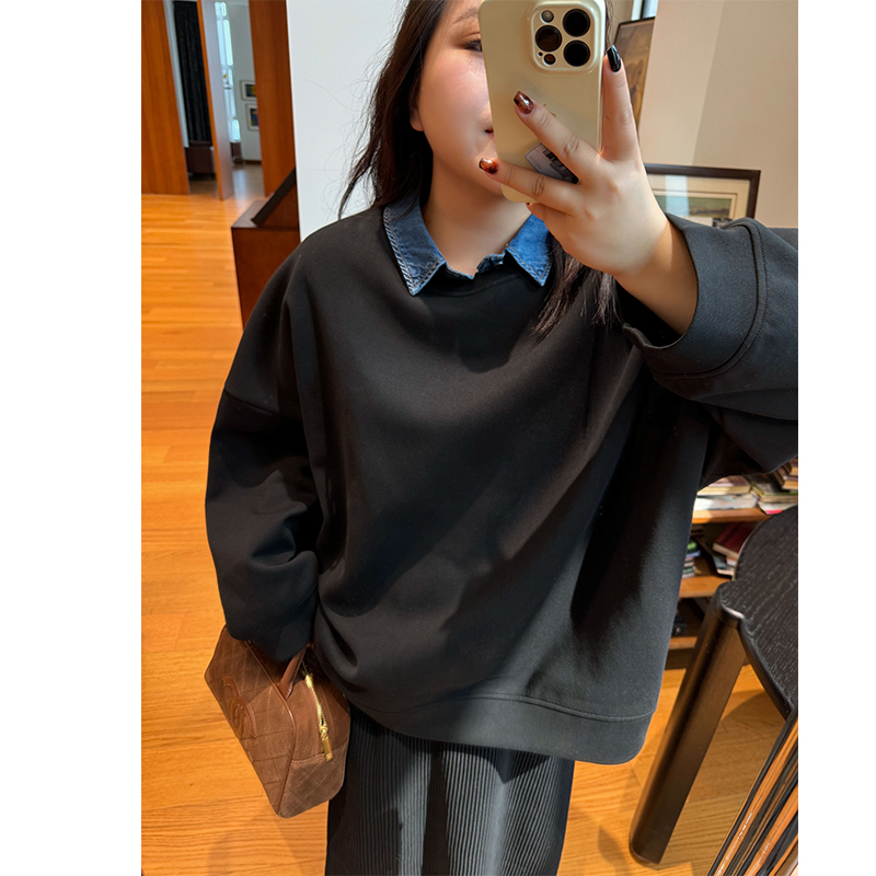 木子理想胖mm大码牛仔叠穿百搭