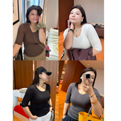 舒适T恤木子理想大码 女装 秋季 胖mm五分袖 高弹气质合体打底衫 200斤