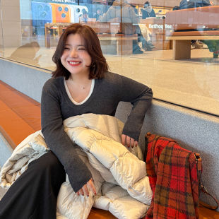 假两件合体V领毛衣200斤冬 女装 胖mm高品质100%羊毛衫 木子理想大码