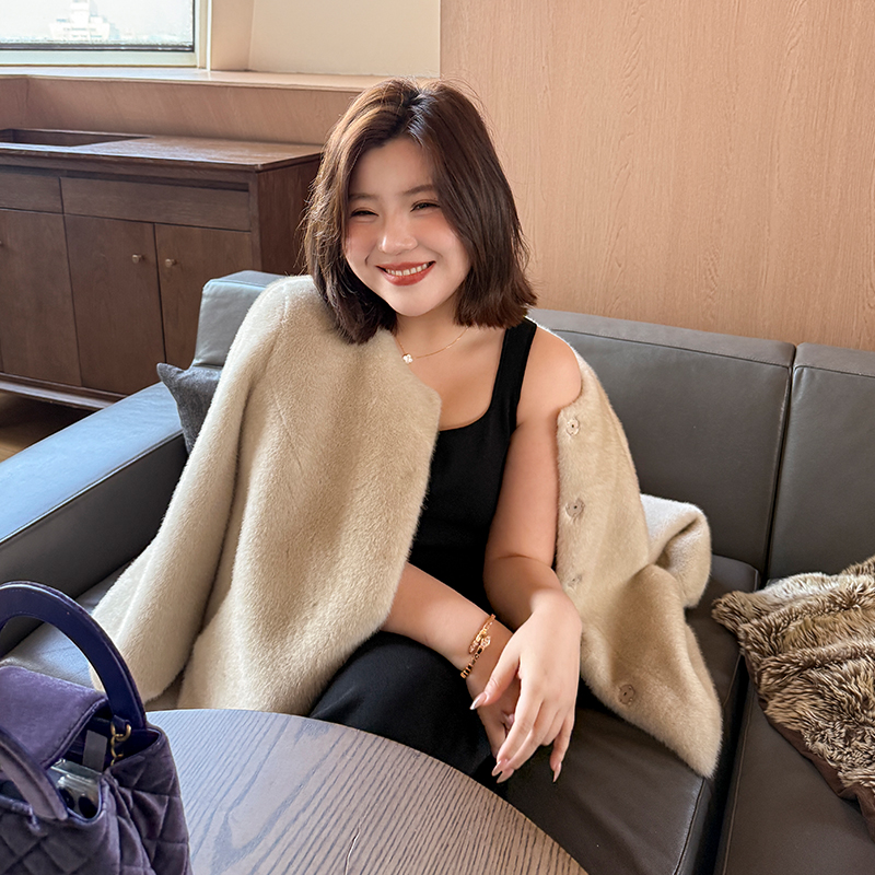 木子理想胖mm大码环保水貂毛外套