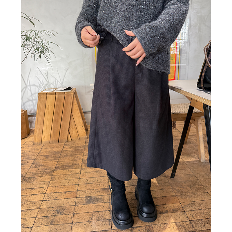 木子理想胖mm大码八分阔腿呢子裤