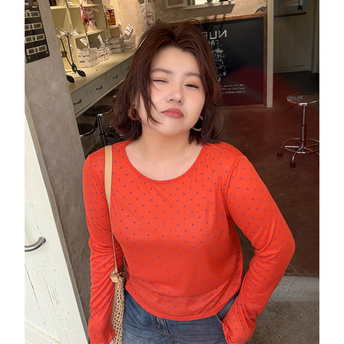 木子理想胖mm大码箱型波点打底衫