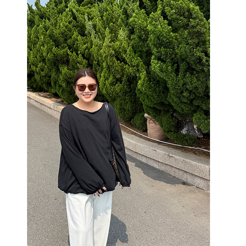 木子理想大码一字领廓形花苞卫衣