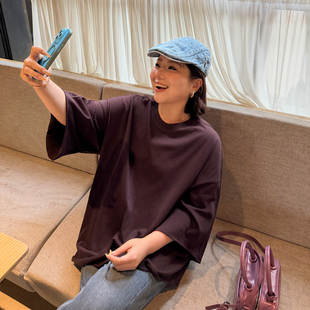 夏季 胖mm松弛大版 T恤木子理想大码 女装 上衣 200斤宽松落肩七分袖