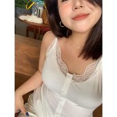 胖mm浪漫蕾丝拼接吊带背心木子理想大码 女装 性感细肩带内搭200斤