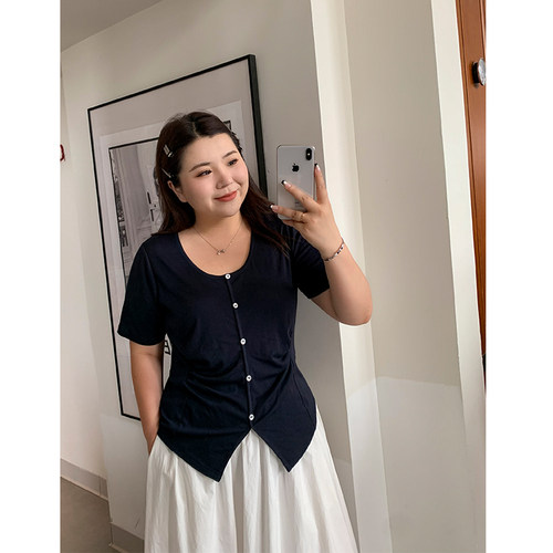 木子理想胖mm大码天丝羊毛显瘦T