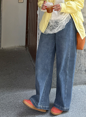 胖mm秋冬显瘦直筒牛仔裤木子理想大码女装宽松高腰长裤子200斤