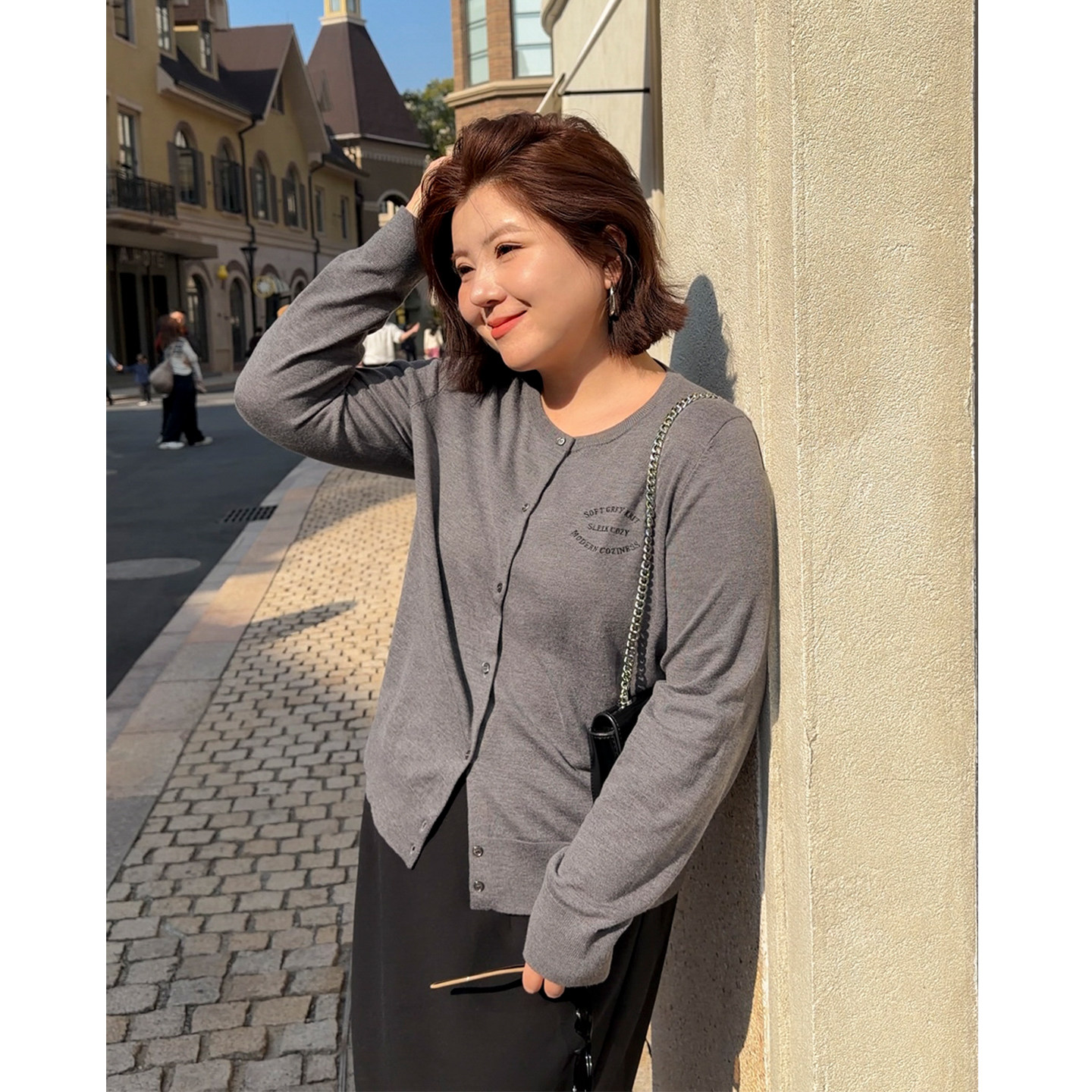 胖mm亲肤舒适针织开衫木子理想大码女装春季200斤柔软简约针织衫