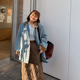 复古工装 棉服木子理想大码 女装 胖mm冬季 中长款 水洗做旧口袋棉外套