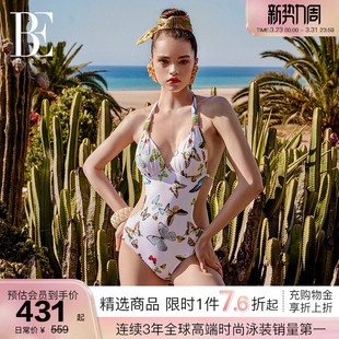BE范德安度假系列花蝴蝶连体泳衣女性感三角显瘦保守游泳女孩绝美