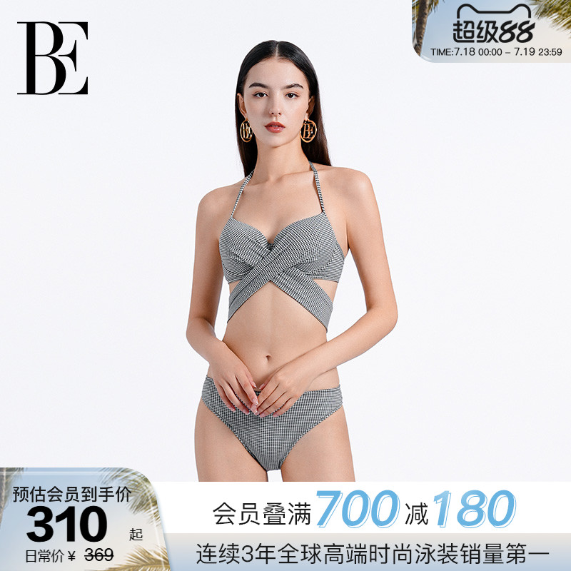BE范德安比基尼泳衣千鸟格绑带