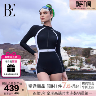 BE范德安2026 泳衣女士平角带胸垫游泳馆专用 小黑裙系列连体长袖