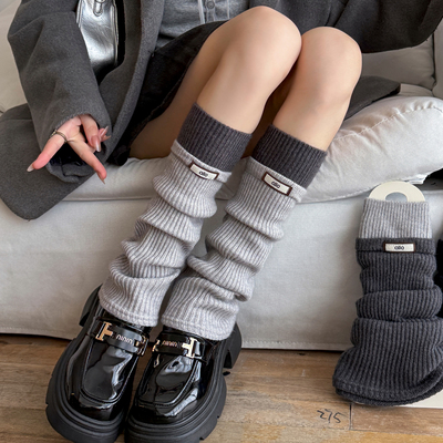 双色拼接袜套女宽松堆堆袜