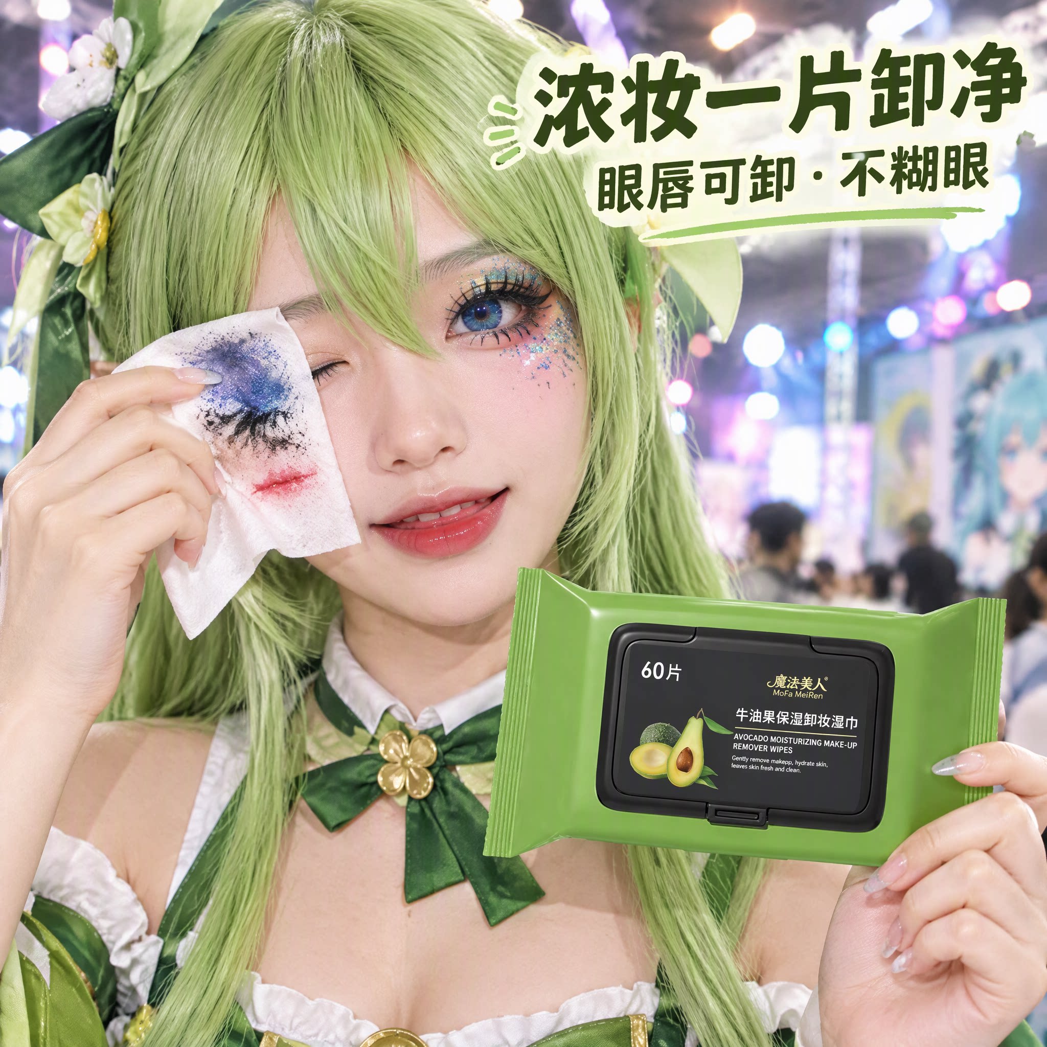 漫展舞台妆牛油果卸妆湿巾眼唇脸三合一抽取式卸妆巾清洁官方旗舰