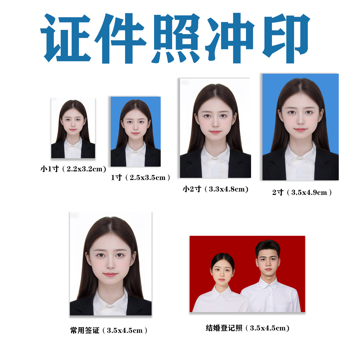 热升华证件照打印洗照片冲印1寸2寸换底色入学入园覆膜签证照相片