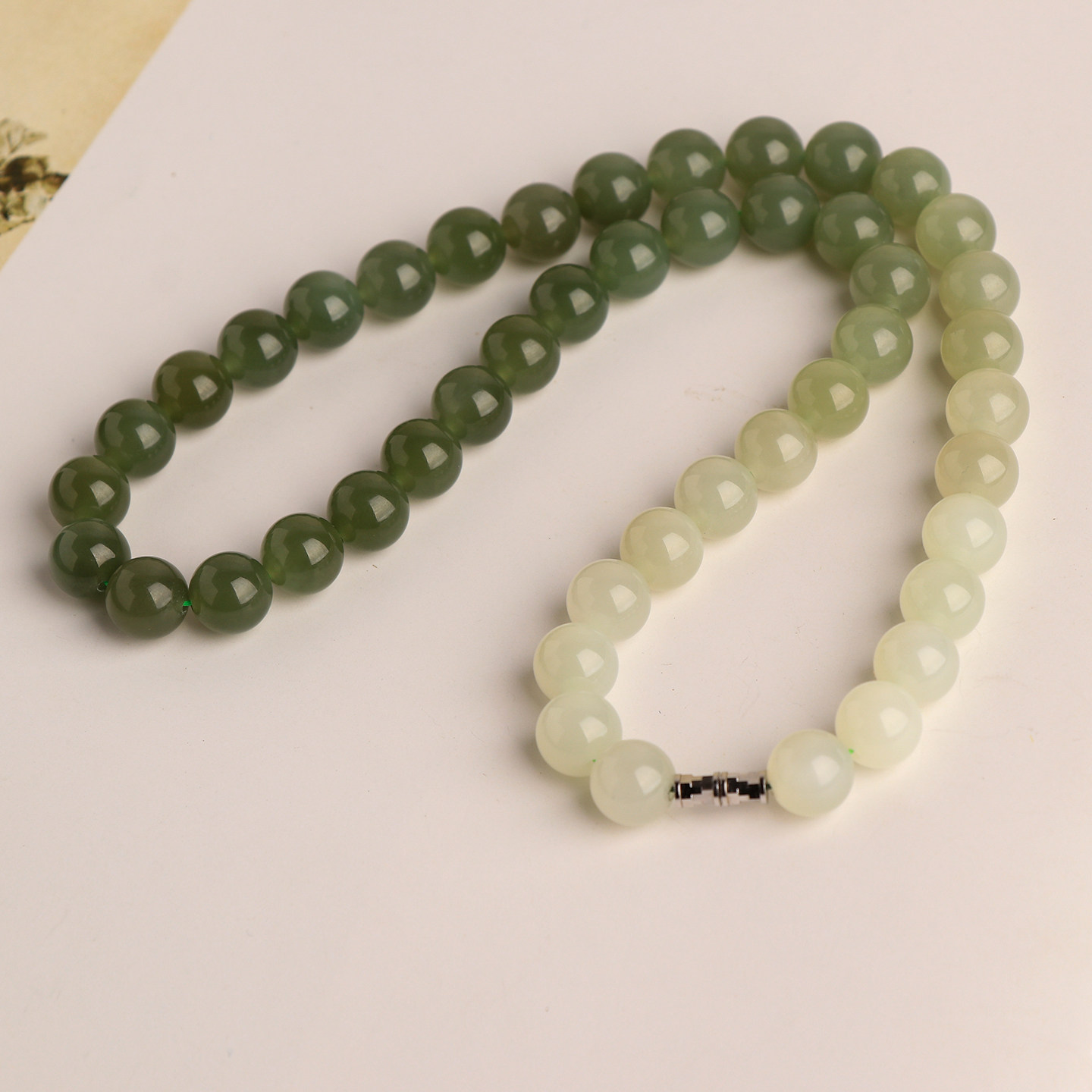 和田玉10mm湖水绿渐变色玉石项链