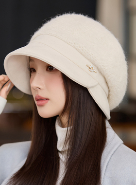洋派的妈妈帽子士渔夫帽子保暖护耳帽时尚针织白色贝0123k