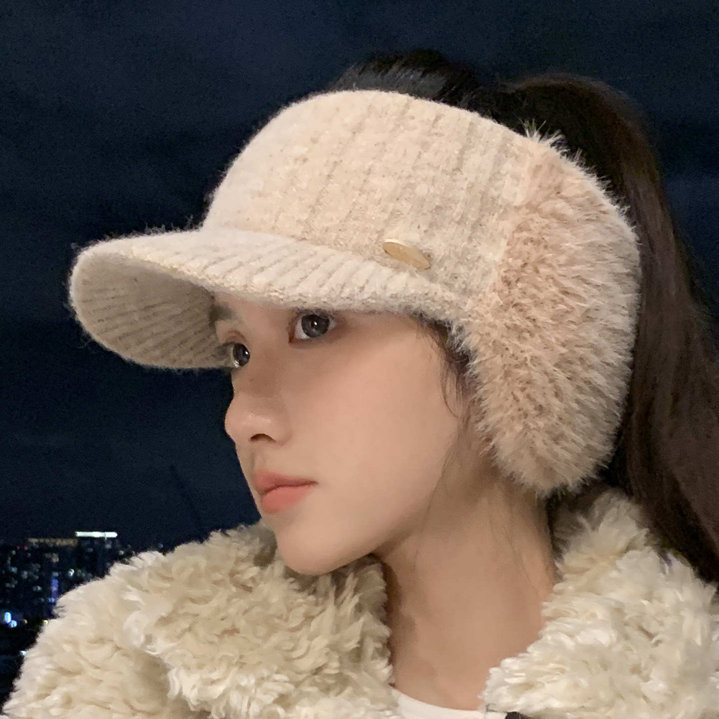 帽子女秋冬季针织空顶毛线帽