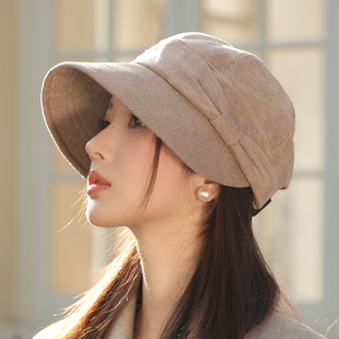 简约日系渔夫帽子女款春秋冬保暖大帽檐显脸小复古英伦百搭鸭舌帽