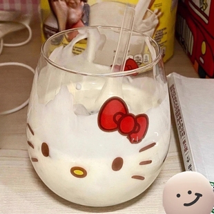 kitty杯子凯蒂猫玻璃杯keiti家用水杯透明杯哈喽kt猫牛奶杯 hallo