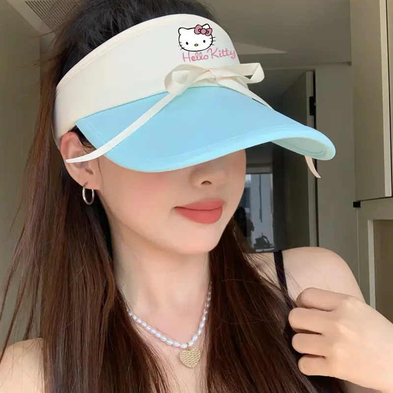 kitty防晒帽空顶帽子kt遮阳少女骑车户外蓝凯蒂猫卡通可爱太阳帽