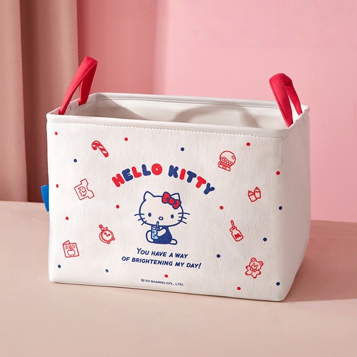 Kitty收纳筐办公桌宿舍杂物桌面kt玩具整理箱可折叠凯蒂猫手提筐
