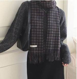 围巾 百搭羊毛100WOOL格纹保暖围脖男女同款 韩国进口秋冬新款 时尚