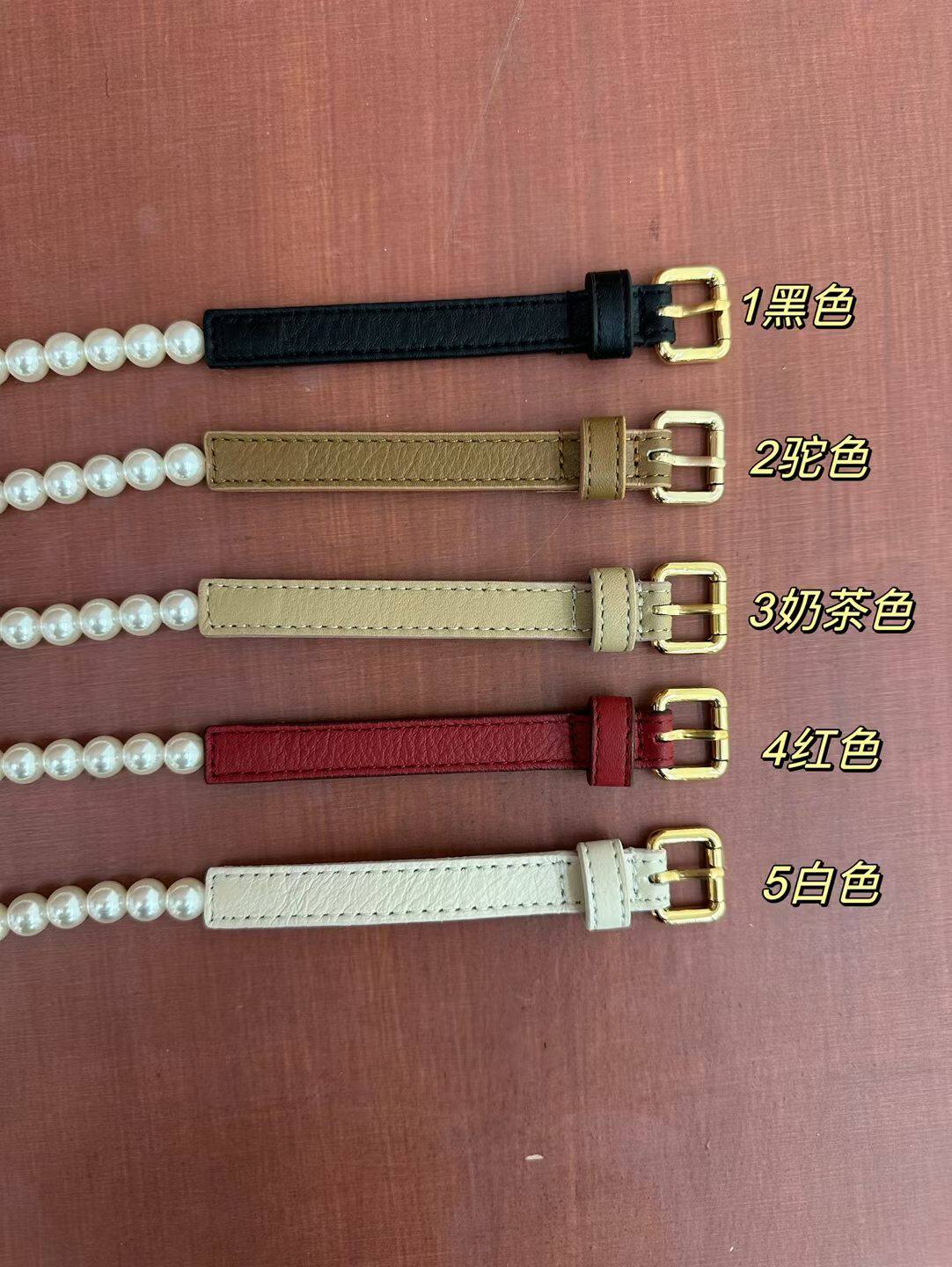 韩国东大门EO夏季新款时尚百搭珠珠牛皮拼接腰带女装饰皮带显气质