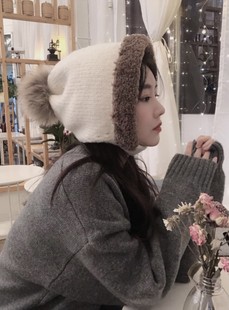 韩国东大门代购秋冬新款时尚大毛球保暖护耳显脸小毛线帽针织帽子