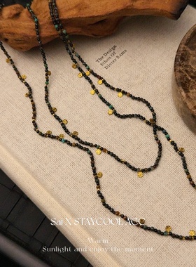 法式复古手工天然石串珠小米珠项链女士长款毛衣链复古波嬉风