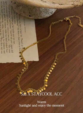 波西米亚钛钢流苏圆片项链女士锁骨链极简素链北欧度假风高级感