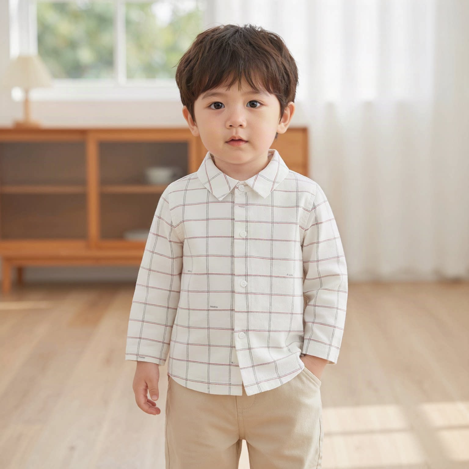 婴幼儿儿童格子衬衫男童翻领长袖衬衣春秋款男宝宝格子衬衣