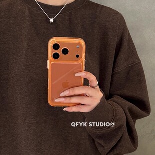 简约高级感透橙色透明壳适用iPhone17promax苹果15手机壳16promax新款 亮面17百搭13防摔保护套14pro全包