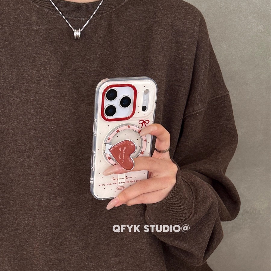 ins小众爱心五角星适用iPhone17promax苹果15手机壳16promax新款亮面17磁吸支架13防摔保护套14pro女