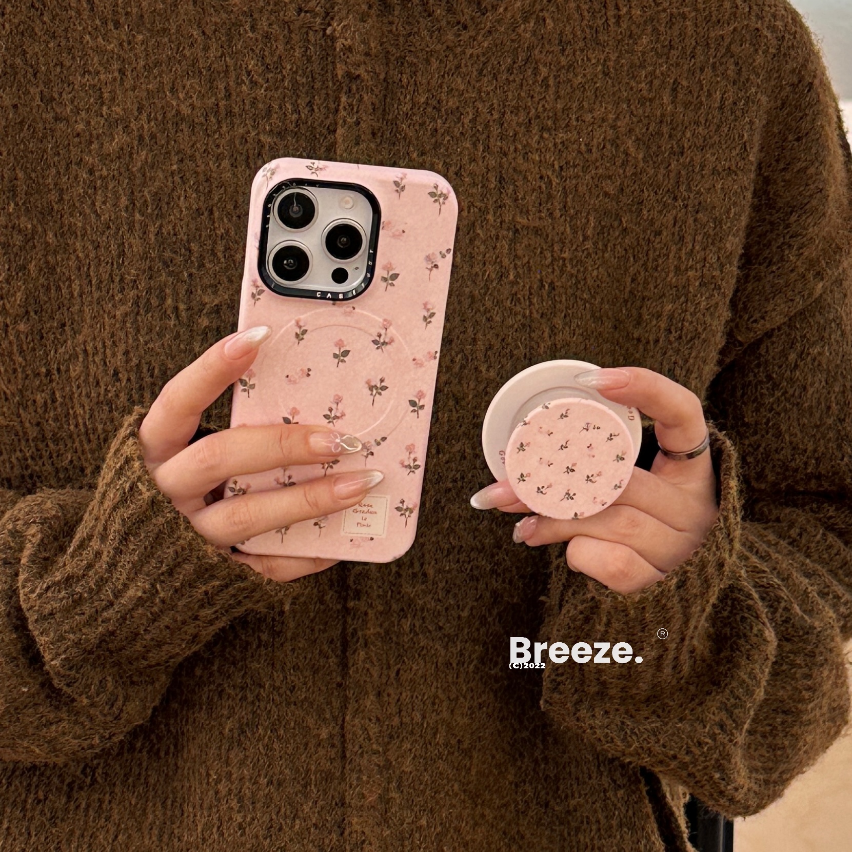 小清新粉色少女心满铺碎花适用IiPhone17promax苹果15手机壳16磁吸支架壳16pro甜美13promax防摔保护套14个性