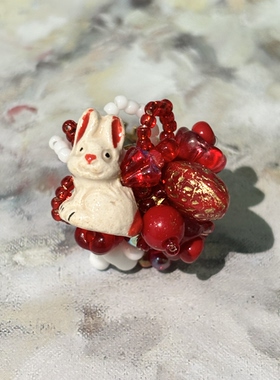 疾走织织|兔兔莓莓·串珠戒指动物戒指戒指可爱戒指