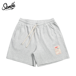 四分潮牌ins 男女宽松运动休闲美式 SLAMBLE夏季 做旧水洗螺纹短裤
