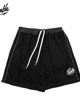 SLAMBLE路人王联名印花侧条纹五分裤运动男宽松透气潮流休闲短裤