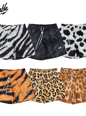 SLAMBLE新款动物豹纹短裤男运动裤篮球美式网眼四分裤宽松潮流