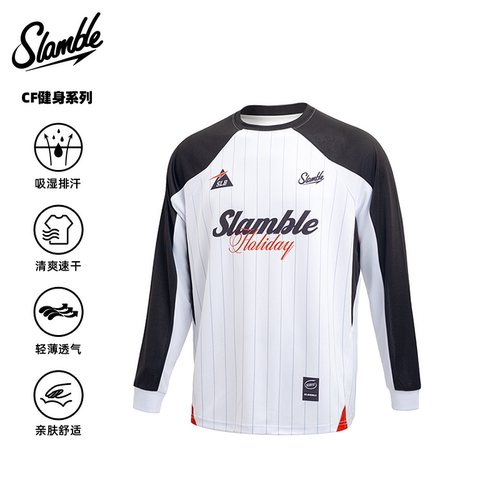 SLAMBLE投篮服运动长袖T恤撞色拼接插肩袖男士健身训练美式球衣