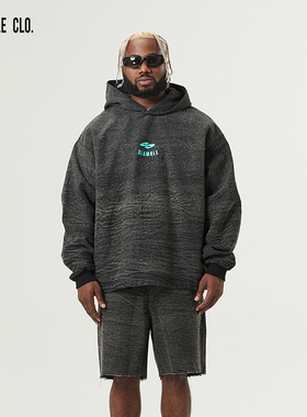 SLAMBLE CLO.新款水洗牛仔帽衫休闲连帽卫衣男美式潮流上衣