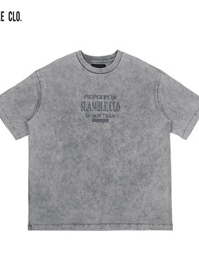 SLAMBLE CLO.夏季新款重磅水洗做旧纯棉短袖T恤圆领宽松潮流美式
