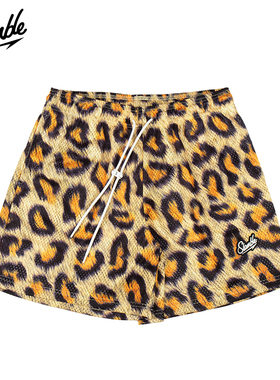 SLAMBLE男子运动短裤四分网眼豹纹篮球训练健身透气美式宽松潮流