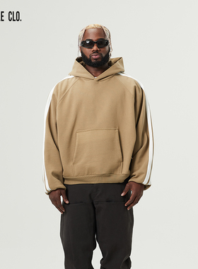 SLAMBLE CLO.新款套头帽衫男休闲运动连帽卫衣侧边条潮流美式上衣