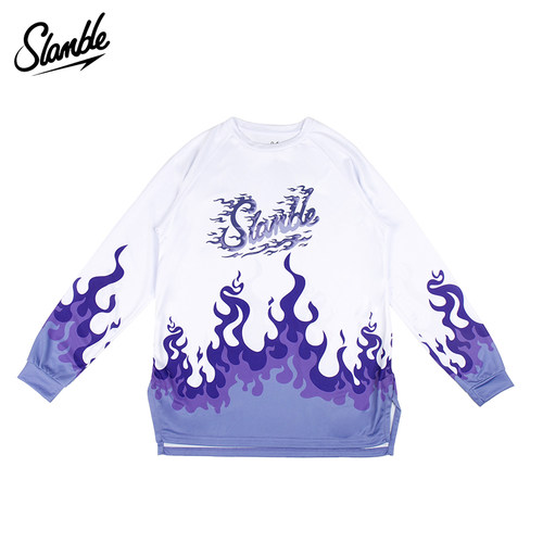 slamble长袖T恤男火焰印花投篮服