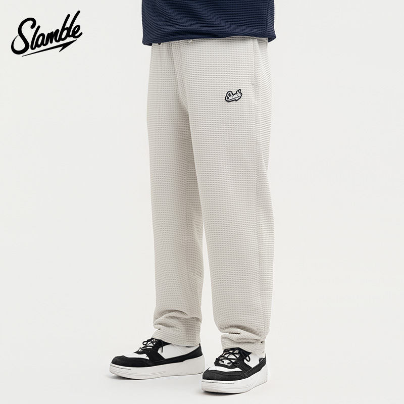 SLAMBLE男士华夫格运动休闲长裤直筒垂感重磅宽松阔腿裤美式秋季