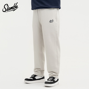 SLAMBLE男士华夫格运动休闲长裤直筒垂感重磅宽松阔腿裤美式秋季