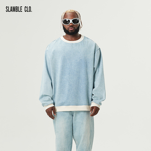 上衣 水洗宽松牛仔套头卫衣休闲圆领潮流美式 SLAMBLE CLO.新款
