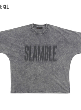 SLAMBLE CLO.夏季新设计款重磅做旧水洗短袖t恤男女半袖美式潮流